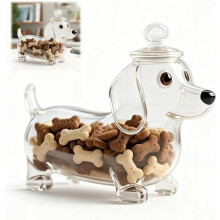Tarro de golosinas con forma de Dachshund. Vidrio hermético, adorable almacenamiento para snacks de mascotas, decorativo.