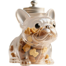 Tarro para snacks de mascotas con forma de perro. Vidrio con tapa, contenedor de comida hermético y bonito.