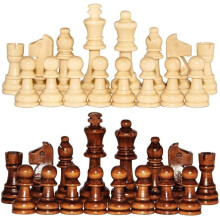 32 pièces d'échecs en bois uniquement - Pièces d'échecs en bois artisanales classiques, accessoires de jeu d'échecs