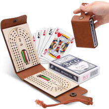 Set de juego de Cribbage plegable para viaje. Tablero de cuero con 6 clavijas, 1 carta e instrucciones, portátil.