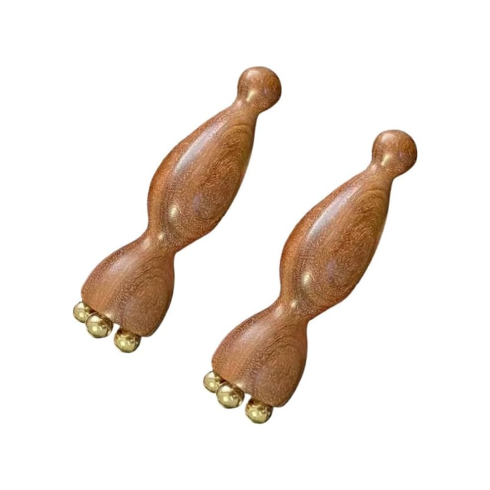 Oimg Dark 2Pcs Facial Massage Tool Eye Reduce Puffiness Circles - Meridian Brush Sandalwood Handle Copper Beads Gua Sha Tool