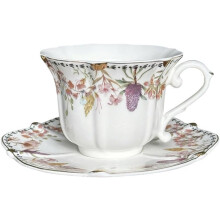 Tazza latte arte con piattino 6.7oz - Set tazza tè e piattino bone china, stile vintage caffè per versate perfette tè ed espresso ecc. Bacche.