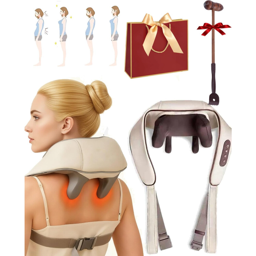 Oimg Neck And Shoulder Massager With Heat 6D Kneading Shiatsu - Pain Relief Deep Tissue Portable Rechargeable Coffee