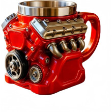 Cană din oțel inox cu design motor, cană de cafea motor retro, perfectă pentru pasionații de mașini