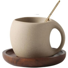 Conjunto de Xícara de Café Cerâmica Retrô - Segura para Micro-ondas, Resistente ao Calor e Design Estiloso, xícara + colher + pires
