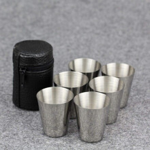 Stainless Steel Shot Cups Set of 6, 1oz Metal Shot Glass with Carrying Case, Shatterproof for Travel & Camping