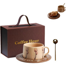 Set tazza da tè con 2 tazze, 2 piattini e 2 cucchiaini 9 OZ - Tazza caffè espresso vintage per caffè, tè, latte, cappuccino. Tulipano.