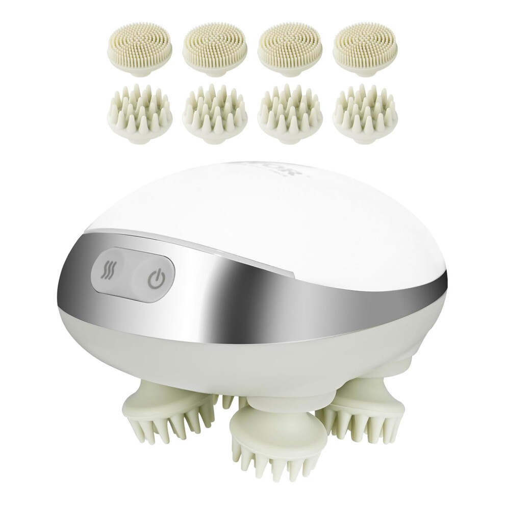 Oimg Electric Scalp Massager With Heat Rechargeable Heated Head - Ipx7 Waterproof Kneading Scalp Scratcher 8 Heads Hair Growth
