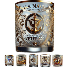 Copa de tributo para veteranos personalizada de 12 oz, diseño premium con acento dorado - copa de whisky, regalo para papá, veterano militar (D)