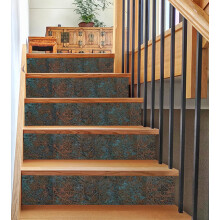 Rustic Grunge Printed Brushed Silver Stair Sticker 6 PCS, Peel and Stick Self-Adhesive Step Riser Home Decor