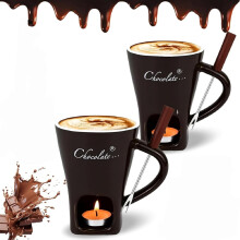 Tazza fonduta cioccolato personale - Set di 2 tazze ceramiche scioglimento cioccolato, regalo per appuntamenti, compleanno, matrimonio. Marrone.