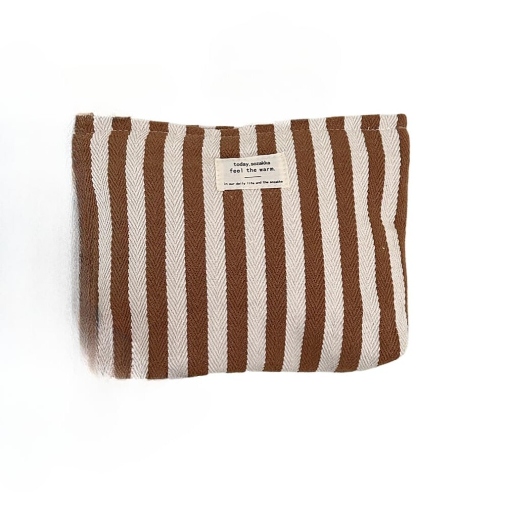 Oimg Brown Stripe Cosmetic Bag Preppy Aesthetic Women's Cosmetic Bag Small Bag Storage Makeup Case Travelling Bags (Brown)