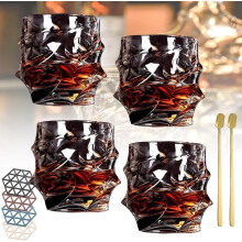 Taças de Uísque de Cristal Japonês Storm - Conjunto de Copos Old Fashioned e Rocks, Vidro de Bar Pesado, Taças de Charuto