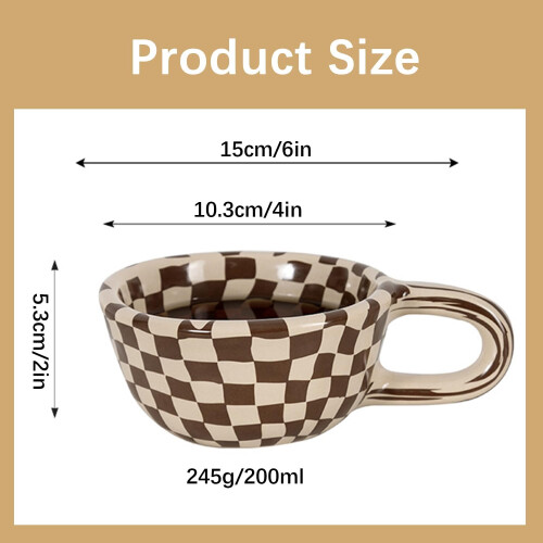 Κούπα Καφέ Checkerboard, Καφέ, με Δίσκο, για Γραφείο και Σπίτι, Μοναδική, Δώρο (2 τεμ.) 2