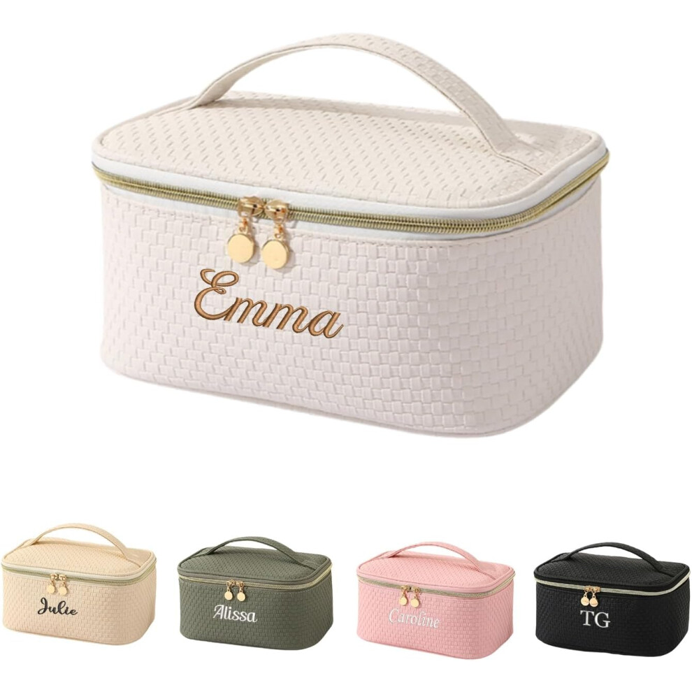 Oimg Personalized Embroidery Large Travel Makeup Bag Pu Leather Cosmetic Organizer Case For Women Waterproof Makeup Pouch