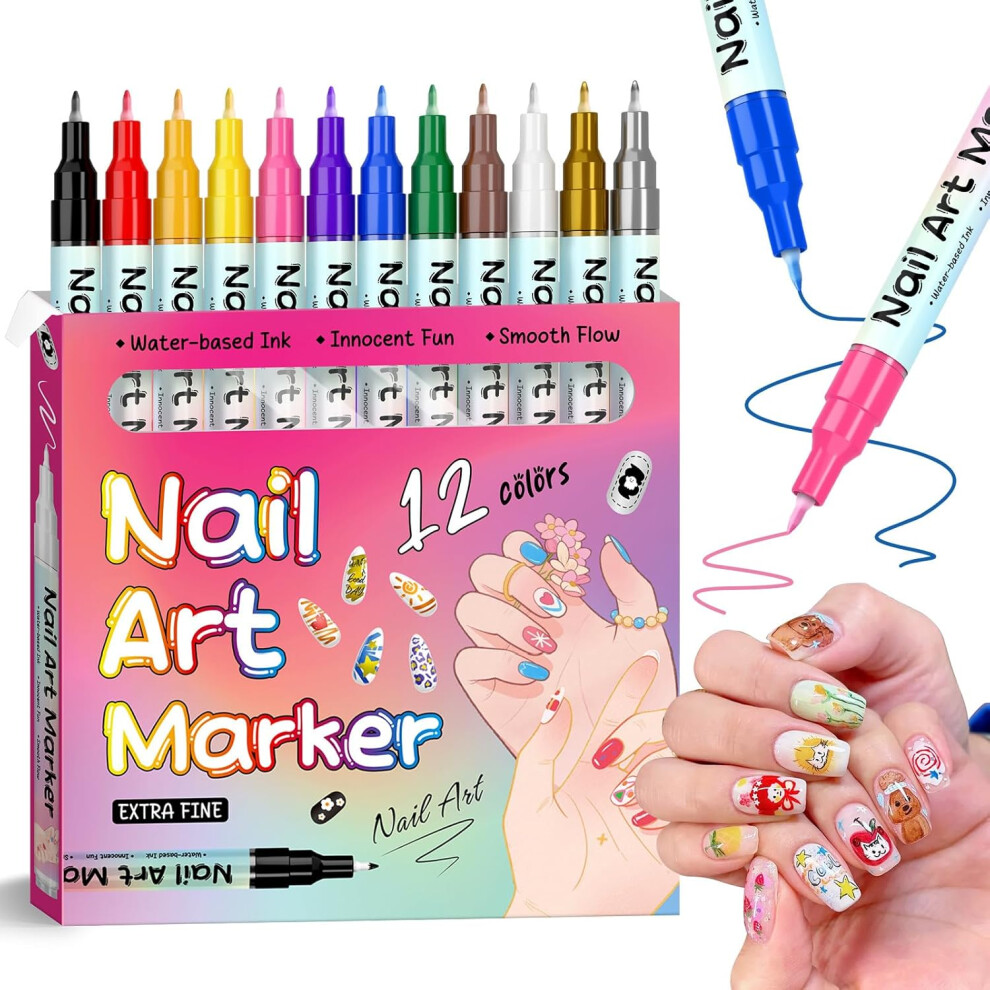 Oimg Waterproof Nail Art Pen Quick Dry Nail Art Pens 12/24 Color Nail Art Marker Set Diy Drawing Painting Liner Pens 0.5Mm Precision Tip