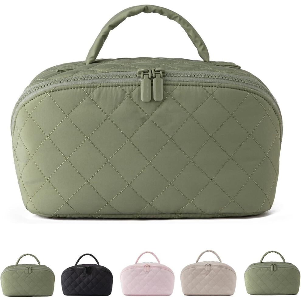 Oimg Petition Makeup Bag For Woman Wide Open Lay-Flat Water-Resistant Cosmetic Case Puffy Padded Organizer For Toiletries & Brushes Large Capacity