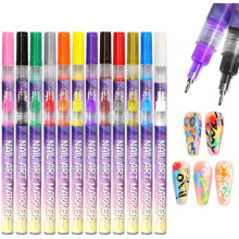 Nagelkunst Marker Stift Acryl Farbtinte - 12 Farben Set für Nageldesign und Dekoration