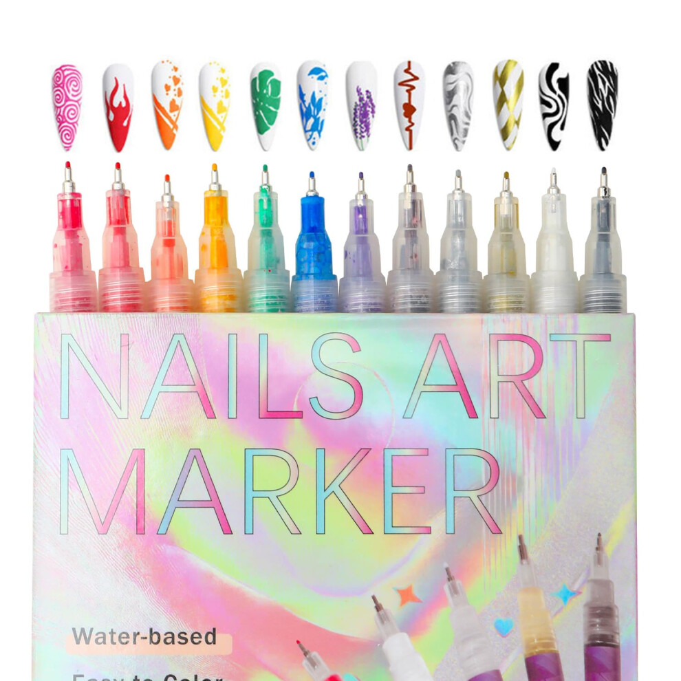 Oimg Nail Art Pens 12 Colors Set Nail Art Markers Polish Pen For 3D Nail Art Diy Tools For Dotting Drawing Painting Point Liner