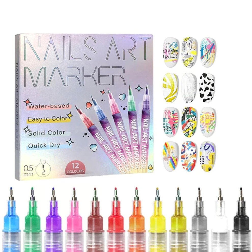 Oimg Ceremony 12 Colors Nail Art Pens Set Nail Art Markers For Gel Nails 3D Nails Diy Pen Marker For Arts Drawing Painting Home & Salon