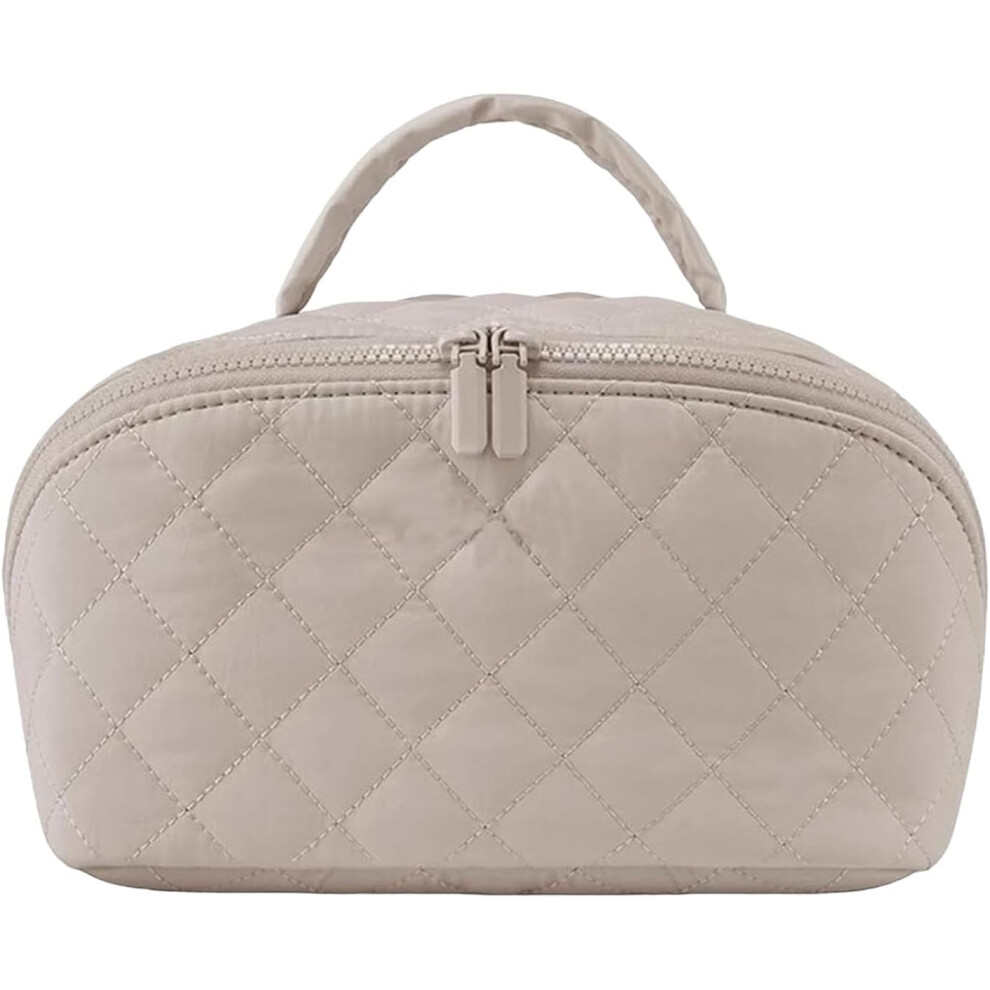Oimg Petition Makeup Bag Petition Makeup Bag For Woman Wide Open Lay-Flat Water-Resistant Cosmetic Case Khaki
