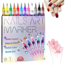 12 Farben Nagelstift Set 2026 Neu - Nagel Marker für 3D Gel Nageldesign, DIY Zeichen- und Punktier Stifte