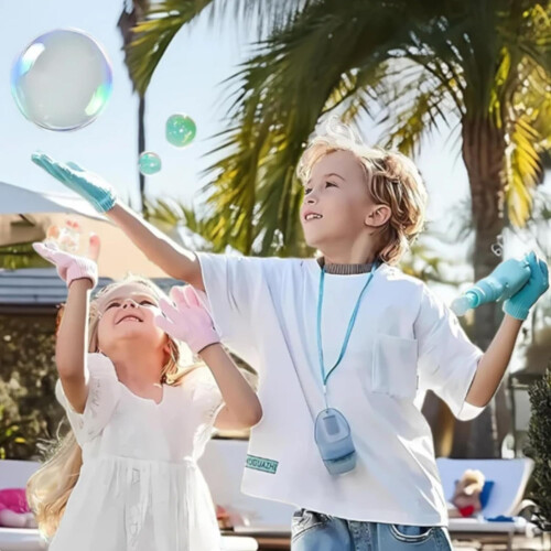 Velaire Bubbles Puffpop Bubble Maker Automatic - USB Rechargeable Bubble Machine with Lights Sky Blue 1