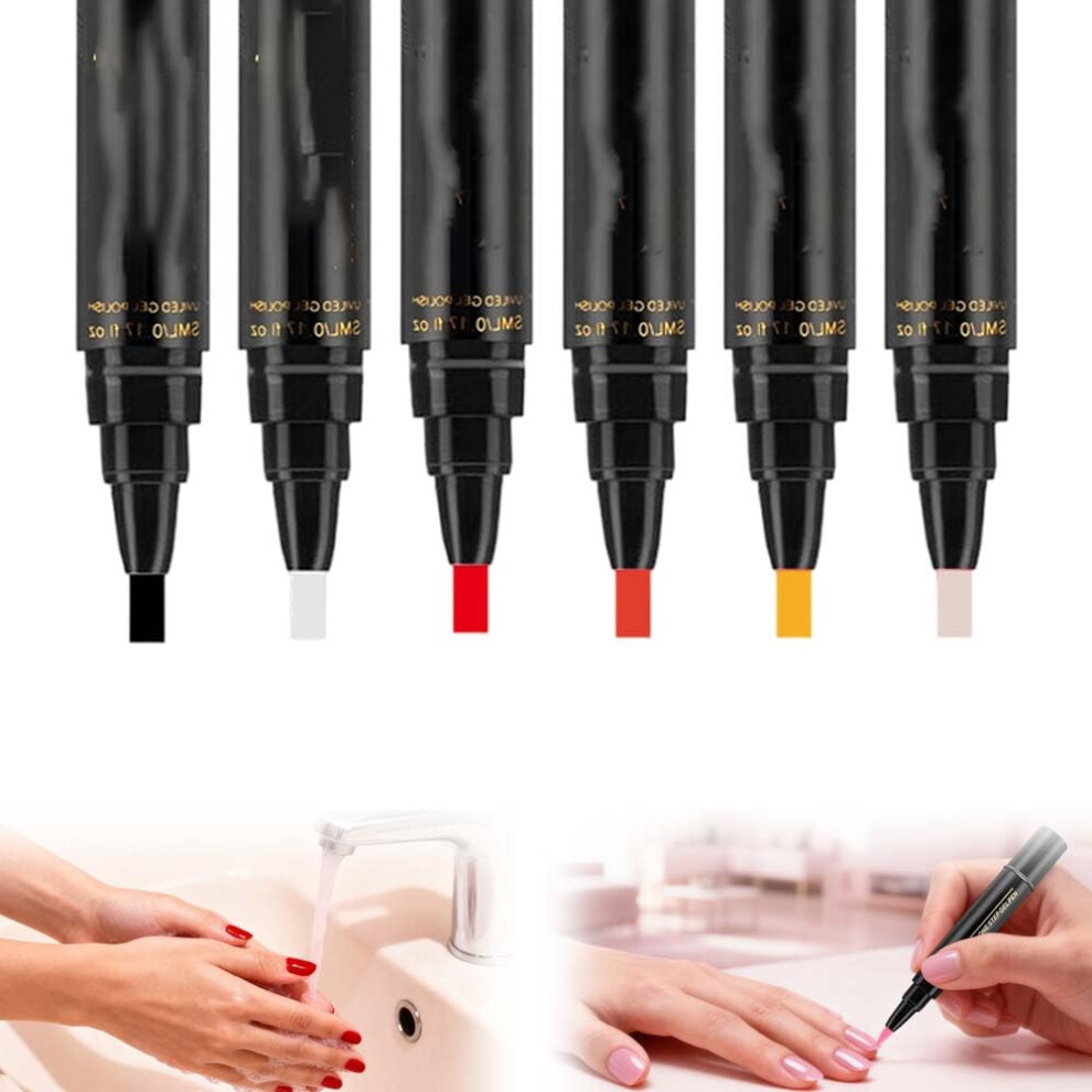 Oimg 3 In 1 Nail Polish Pens Quick Dry 6 Colors Nail Art Pens Set Nail Polish Pen Set Color Nailpolish Gel Pen Nail Art Markers Doodle Pen For Diy