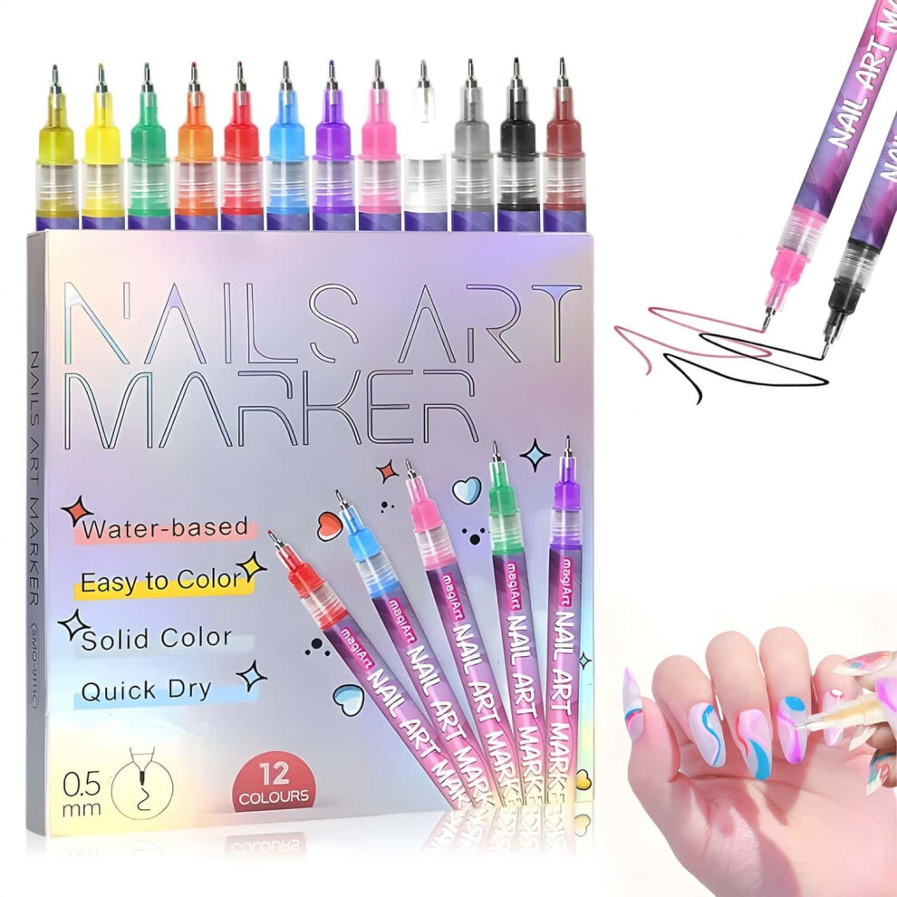Oimg 12 Color Nail Art Pens Set 3D Quick-Dry 0.5Mm Nail Polish Pens Nail Art Painted Pen Kit Diy Nail Art Marker Graffiti Dotting Pen