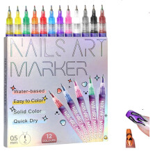 12 Farben Nagelstift Set 2025 Neu für Gel Nägel - 3D Nagelkunst Marker Doodle Stift für Punkte & Linien