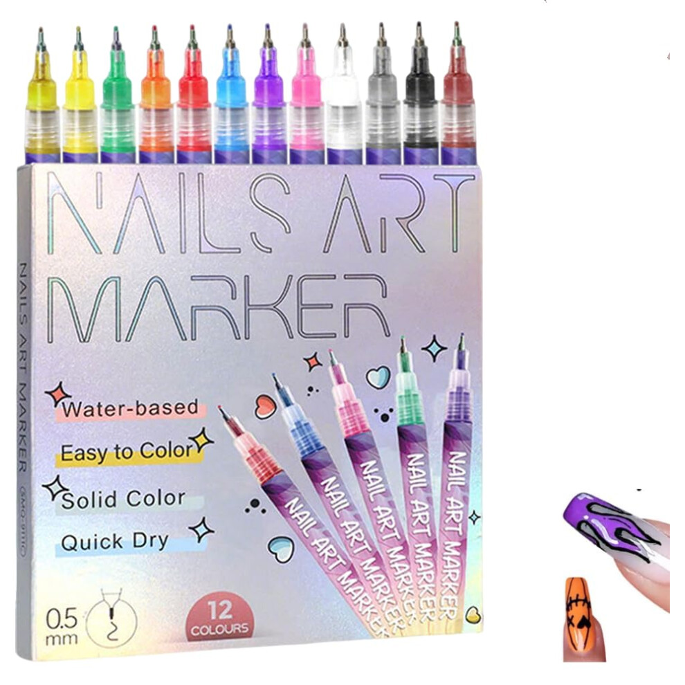 Oimg 12 Colors Nail Art Pens Set 2025 New Nail Art Markers For Gel Nails 3D Nail Art Markers Doodle Pen Dotting Drawing Painting Point Liner Diy