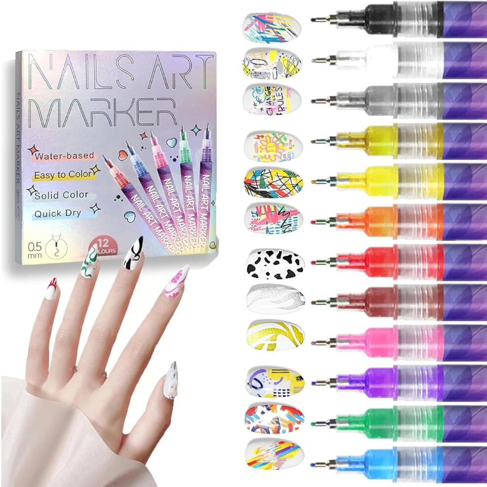 Oimg Nail Art Marker Set For Girls 12 Colors Nail Art Pens Set Nail Polish Pens Quick Dry Graffiti Dotting Pen For Nails Art Design Diy