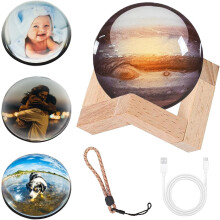 Esfera de memoria de video, bola de cristal con latido de bebé o momentos familiares - Recargable USB, regalo de vidrio con LED (negra)
