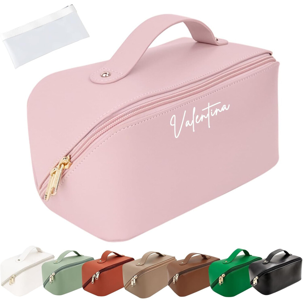 Oimg Personalized Travel Makeup Bag Customized Large Capacity Cosmetic Bag With Printed Name Initials Pu Leather Toiletry Bag For Women