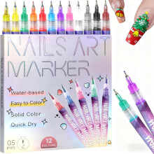 Nagelstift & Nagellack Marker Set 12 Farben - Professionelle Feine Spitze für 3D Designs, DIY Nageldesign Kit für Anfänger