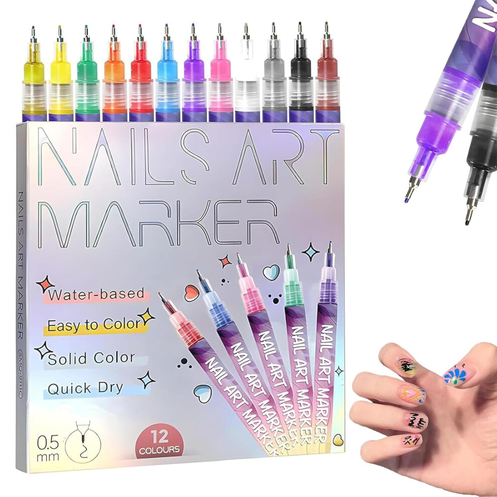 Oimg 12 Colors Nail Art Pens Set 3D Nail Polish Pen For Nail Art Diy Nail Art Marker Drawing Painting Liner Pen
