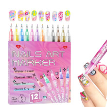 12 Farben Nagelstift Set Nagelkunst Marker - Schnell Trocknend Wasserdicht für Gel Nägel, DIY Zuhause & Salon