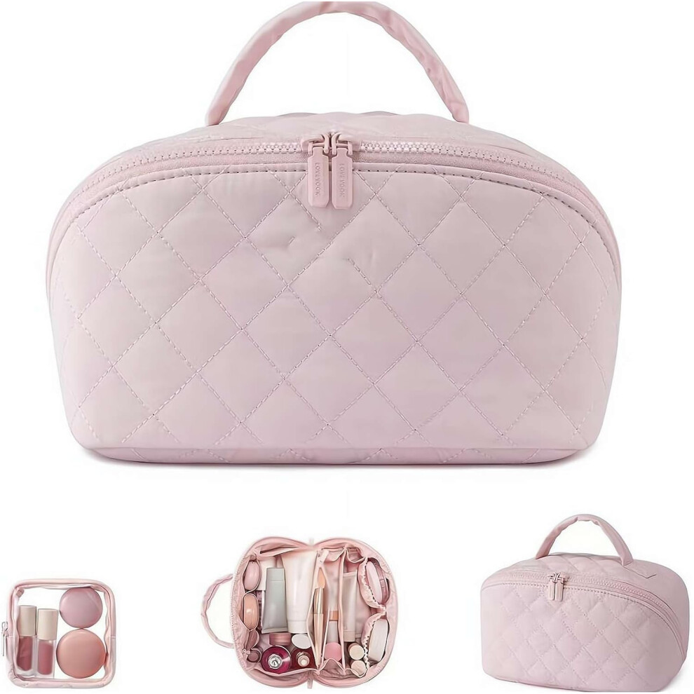 Oimg 2026 Travel Makeup Bag For Women 180 Lay-Flat Puffy Cosmetic Organizer 5 Compartments Water-Resistant Machine Washable Ideal Gifts For Her