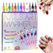 12 Farben Nagelstift Set 2025 Neu für Gel Nägel - DIY Zeichenpinsel für Nagelkunst Maniküre Werkzeuge
