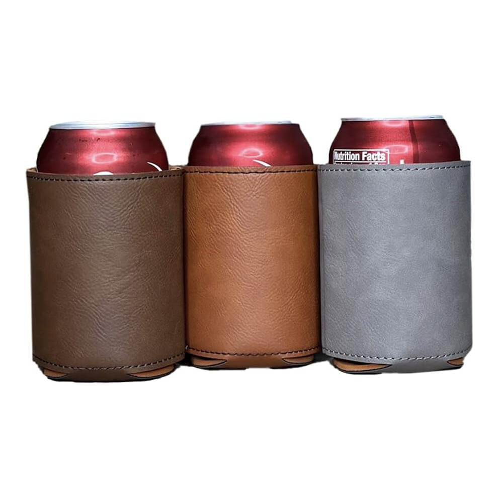 10 SkóRzanych Ochraniaczy Na Puszki – Personalizowane Grawerowanie, Prezent Na ChłOdzenie NapojóW (Surowa SkóRa)-image