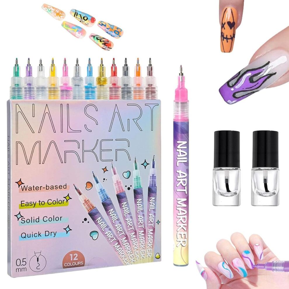 Oimg 12 Colors Nail Art Pens Set Nail Art Markers Polish Pen For 3D Drawing Painting Liner Brush For Diy Manicure Tools For Toddlers
