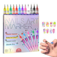 12 Farben Nagelstift Set 3D Nagelkunst Marker - Doodle Stift für Kinder & Erwachsene, DIY Nagelkunst Werkzeuge