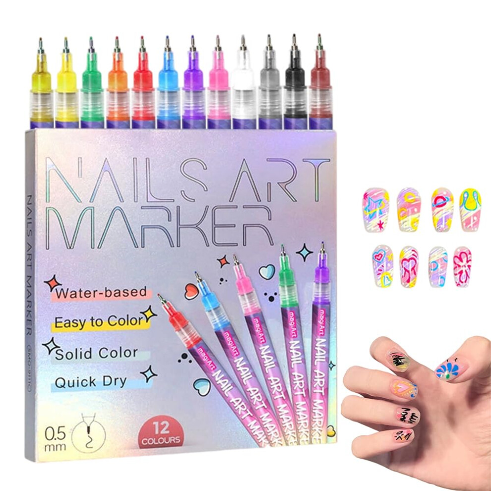 Oimg 12 Colors Nail Art Pens Set Nail Art Pens 3D Nail Art Markers Doodle Pen For Kids Adults Diy Nail Art Beauty Adorn Manicure Tools