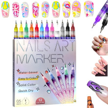 12 Farben Nagelstift Set DIY - 3D Nagellack Marker Schnell Trocknend für Punkte & Linien, Zeichenwerkzeuge