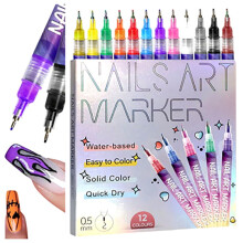 Marcadores para arte de uñas, set de 12 lapices, esmalte para diseños 3D, herramientas para puntear y dibujar, kit DIY en casa
