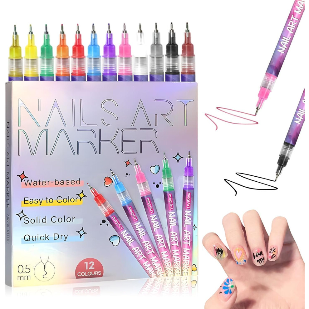 Oimg 12 Colors Nail Art Pens Set Nail Polish Pens Nail Point Graffiti Dotting Pen Drawing Painting Liner Brush For Diy Nail Design Home Salon