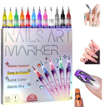 12 Farben Nagel Marker für Gel Nägel DIY - 3D Nagellack Stift Schnell Trocknend für Punkte & Linien Zeichnen