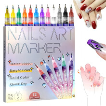 12 Färger Nagelkonst Pennor Set, 2025 Nya Nagelkonst Markörer för Gelnaglar, DIY Nagelkonst Markör Målning Linjaler Penna för Barn Vuxna