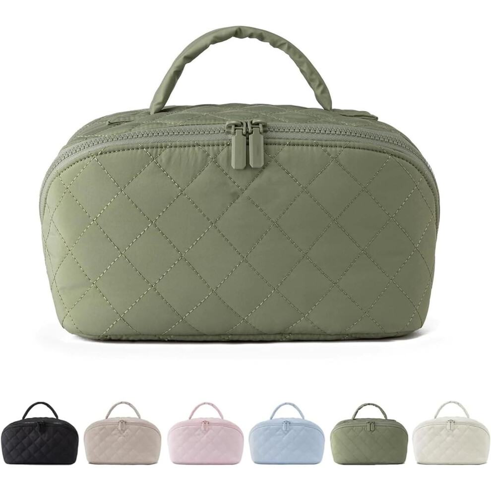 Oimg Makeup Bag Quilted Make Up Bag Set For Women Travel Lay Flat Cosmetic Bags Puffer Waterproof Toiletry Handbag