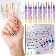 12 Farben Nagelkunst Marker für Kinder - Schnell Trocknende Ultra Dünne DIY Nagel Doodle Stifte